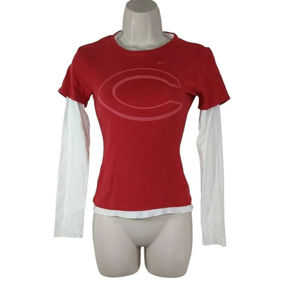 Nike Cincinnati Reds T-Shirt Crewneck Women Size XS 0-2 Red White Long Sleeve - Picture 2 of 7